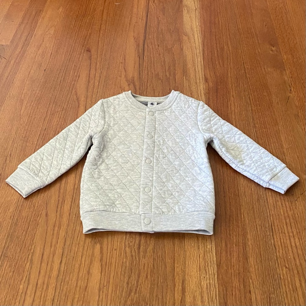 Petit Bateau Quilted Snap Signature Front Jacket - Light Gray